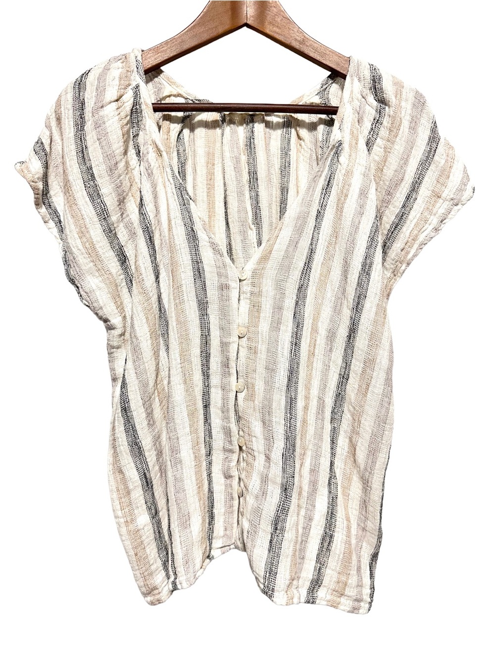 4 Our Dreamers Linen Blend Striped Gauze Top Boho Coastal L